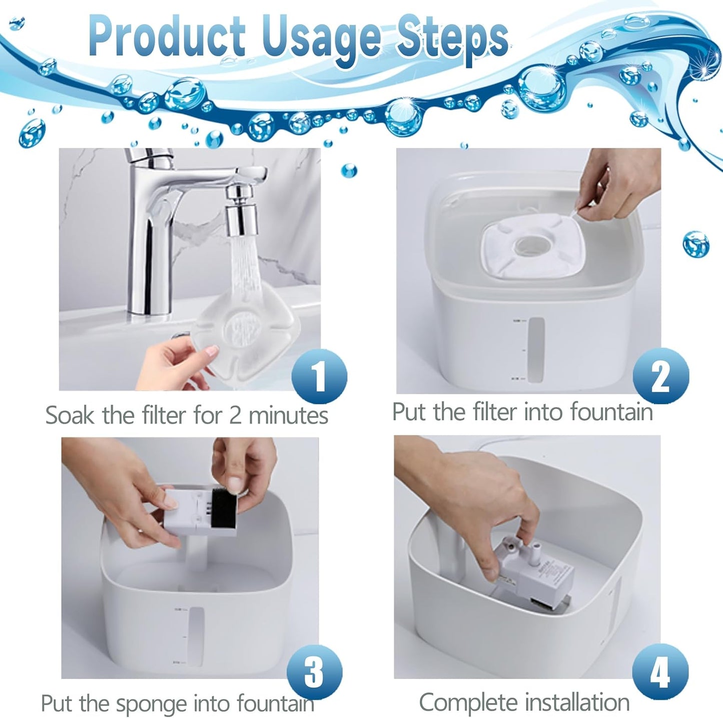 Cat Water fountain Filters - 16 Pack Replacement Filters & 16 Pack Replacement Pre-Filter Sponges Set for 67oz, 95oz, 135oz Automatic Pet Fountain Dog Water Dispenser
