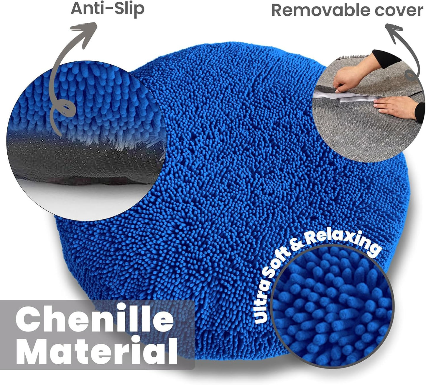Muddy Mat® Cloud K-9 Bed for Dogs & Cats, Soft & Relaxing Donut Dog Bed, Chenille Material, Removable Cover, Washable & Dryer Safe–Navy Blue Large(40'x40')