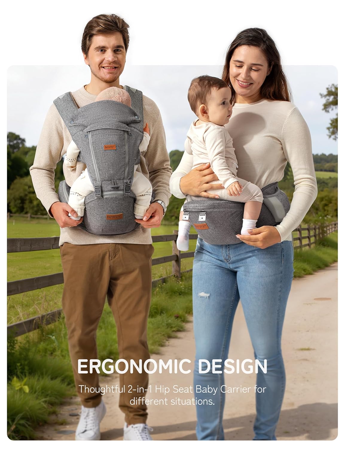 besrey Breathable Baby Carrier Newborn to Toddler,Adjustable Detachable Toddler Carrier with Hip Seat,Front Facing Baby Wraps Carrier,Safety Approved, Structured Support, Convenient Pockets