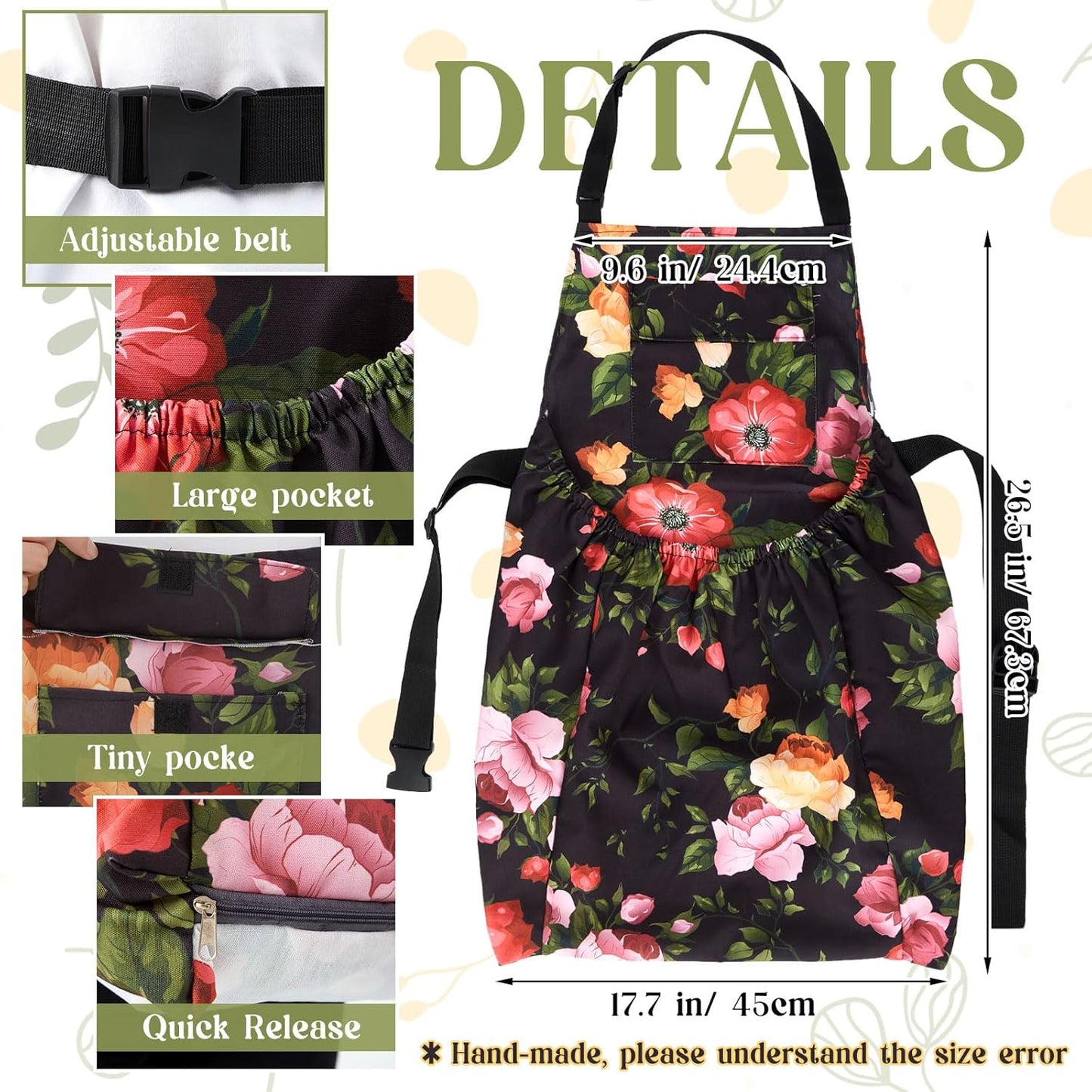 Gardening Apron with Release Pockets, Mother's Day Gifts for Women, Floral Apron for Harvesting Picking Weeding Laundry Work Artist Gardeners Gardening Lovers