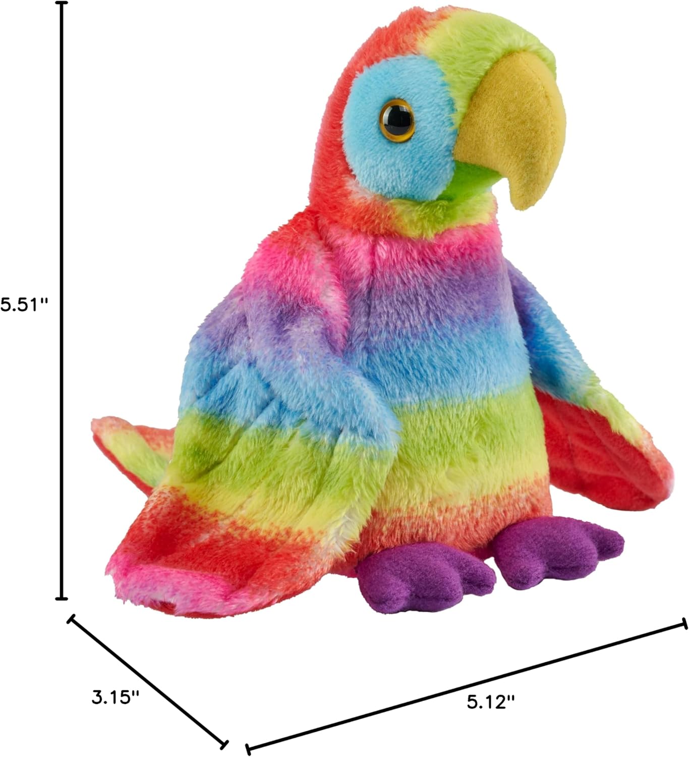 Wild Republic Pocketkins Eco Rainbow Macaw, Stuffed Animal, 5 Inches, Plush Toy, Made from Recycled Materials, Eco Friendly