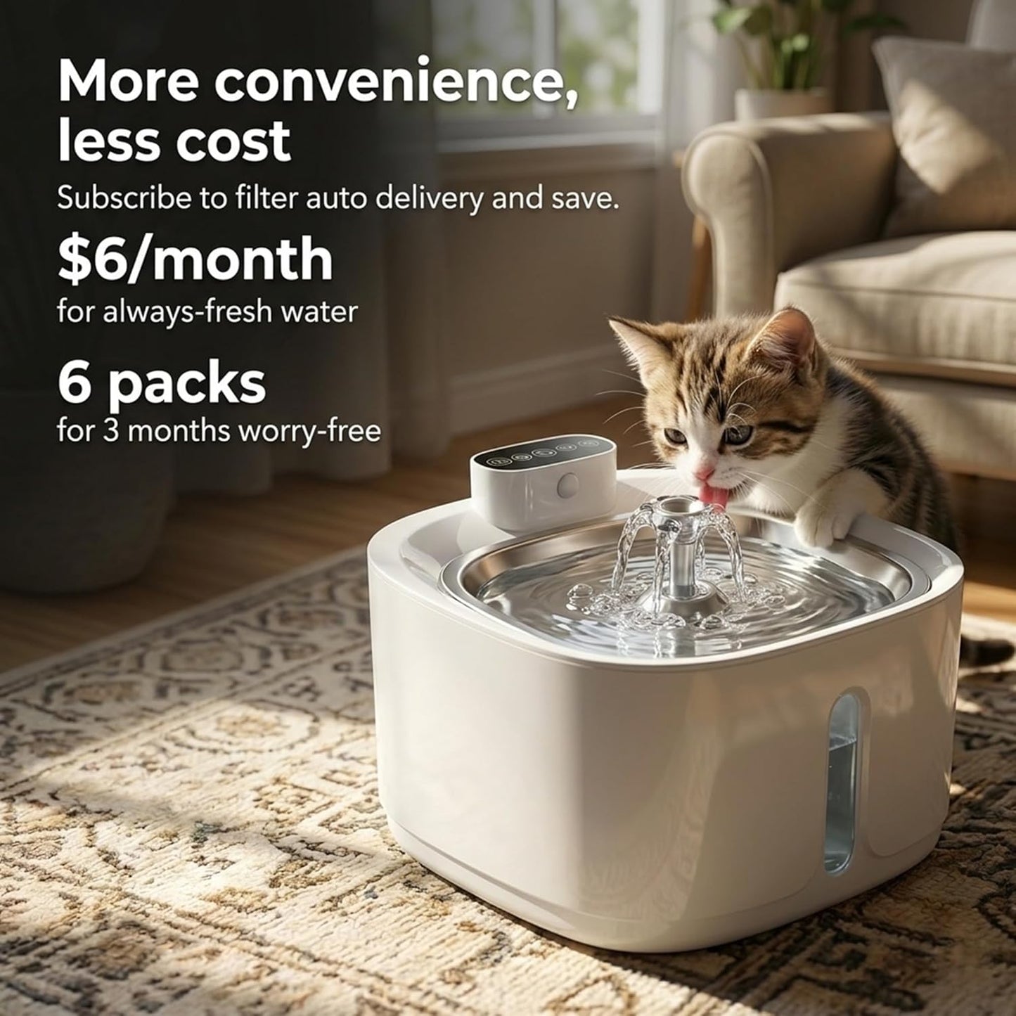 Cat Water Fountain Filters, 6 Pack Replacement Filters + 6 Pump Sponges, 4-Layer Filtration System with Activated Carbon & Resin, Compatible with Levipets Pet Fountain, 3 Month Supply