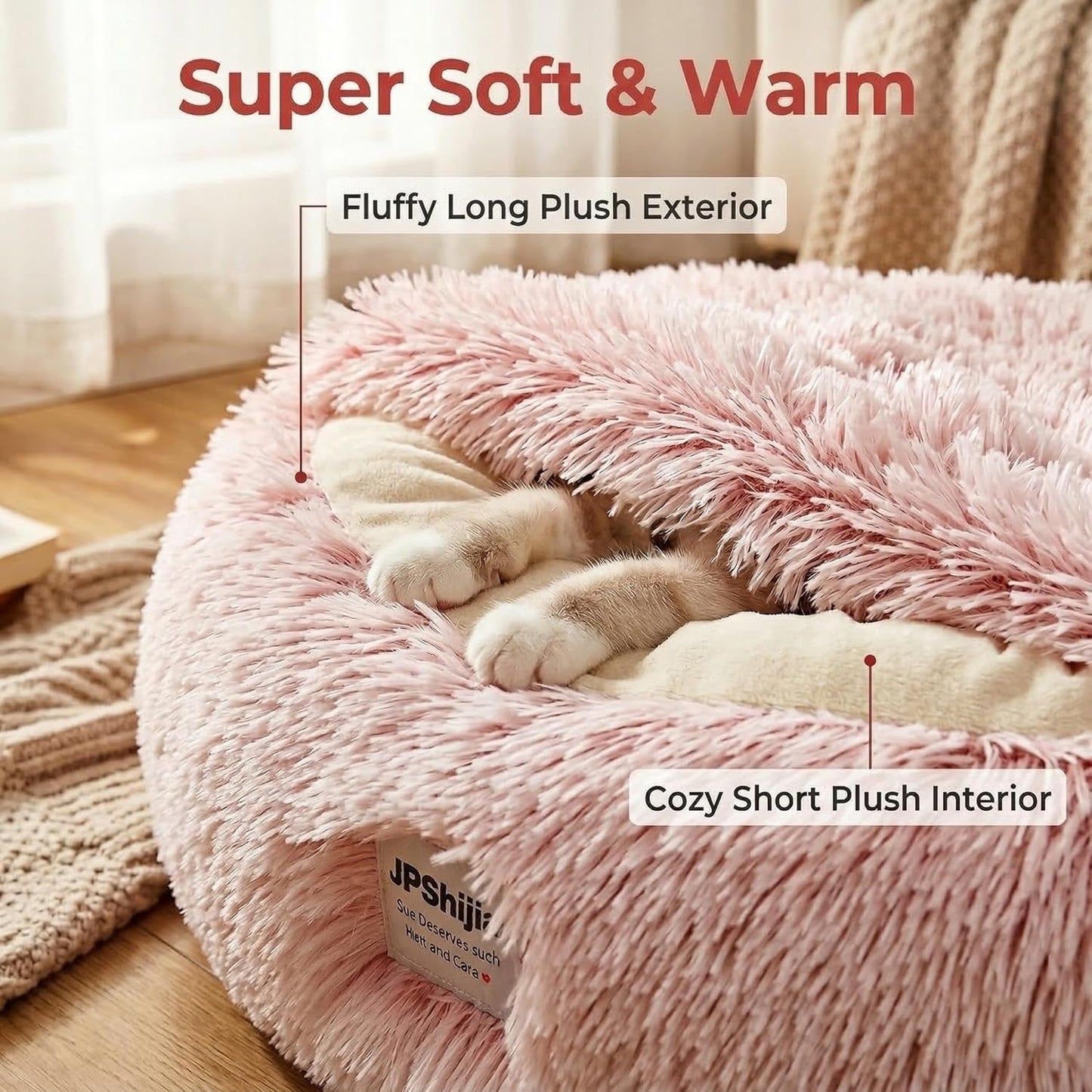 Cat Cave Bed, Dog Bed with Cover, that is, Warm, Full of Security, The Cover Can Be Removed to Become a Doughnut Bed, Suitable for All Seasons (Cave Bed - Pink, Medium 19.7 Inches)