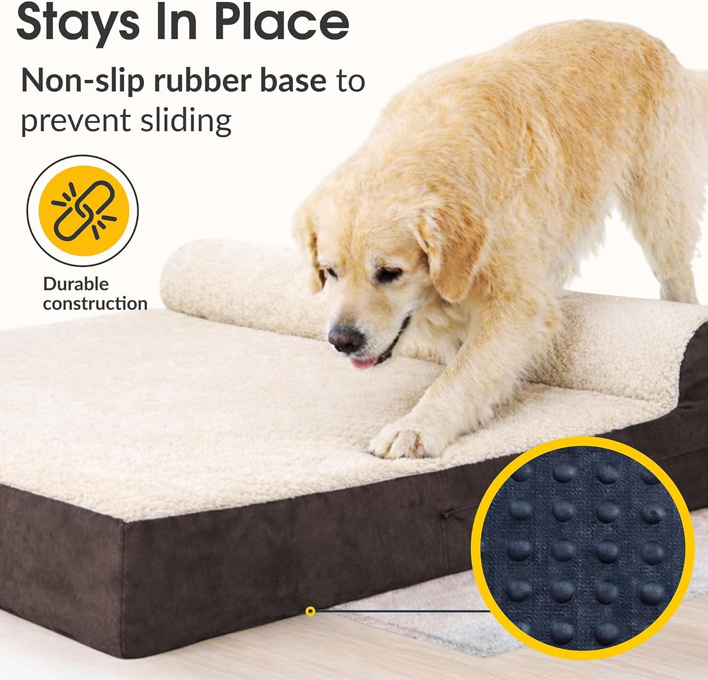KOPEKS Jumbo Orthopedic Dog Bed - 7-inch Thick Memory Foam Pet Bed with Pillow with Removable Cover & Free Waterproof Liner - for Large Breed Dogs, XL, Brown-Plush Top