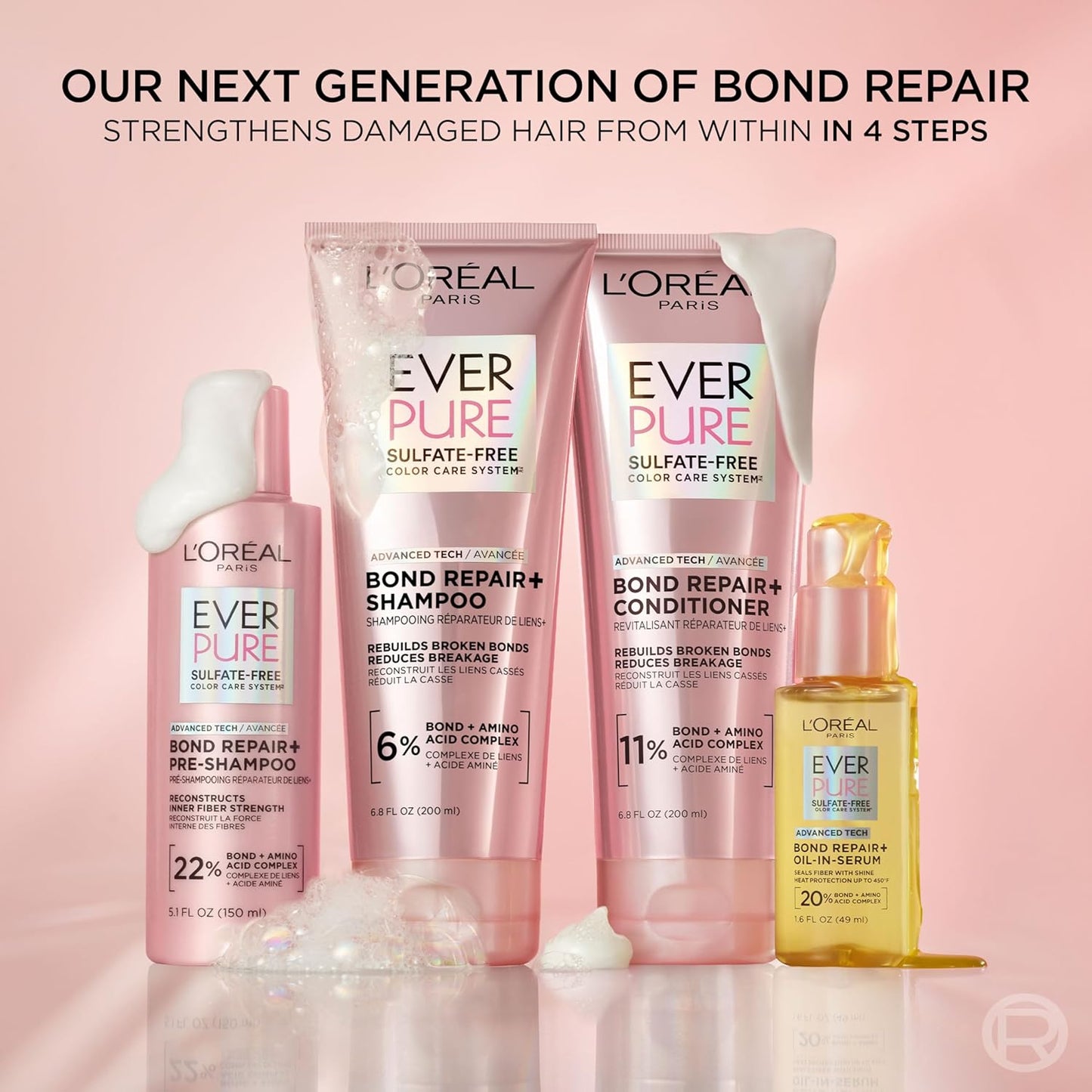 L'Oreal Paris EverPure Sulfate-Free Vegan Hair Care Kit - Shampoo and Conditioner to Strengthen and Repair Hair Bonds (Packaging May Vary)