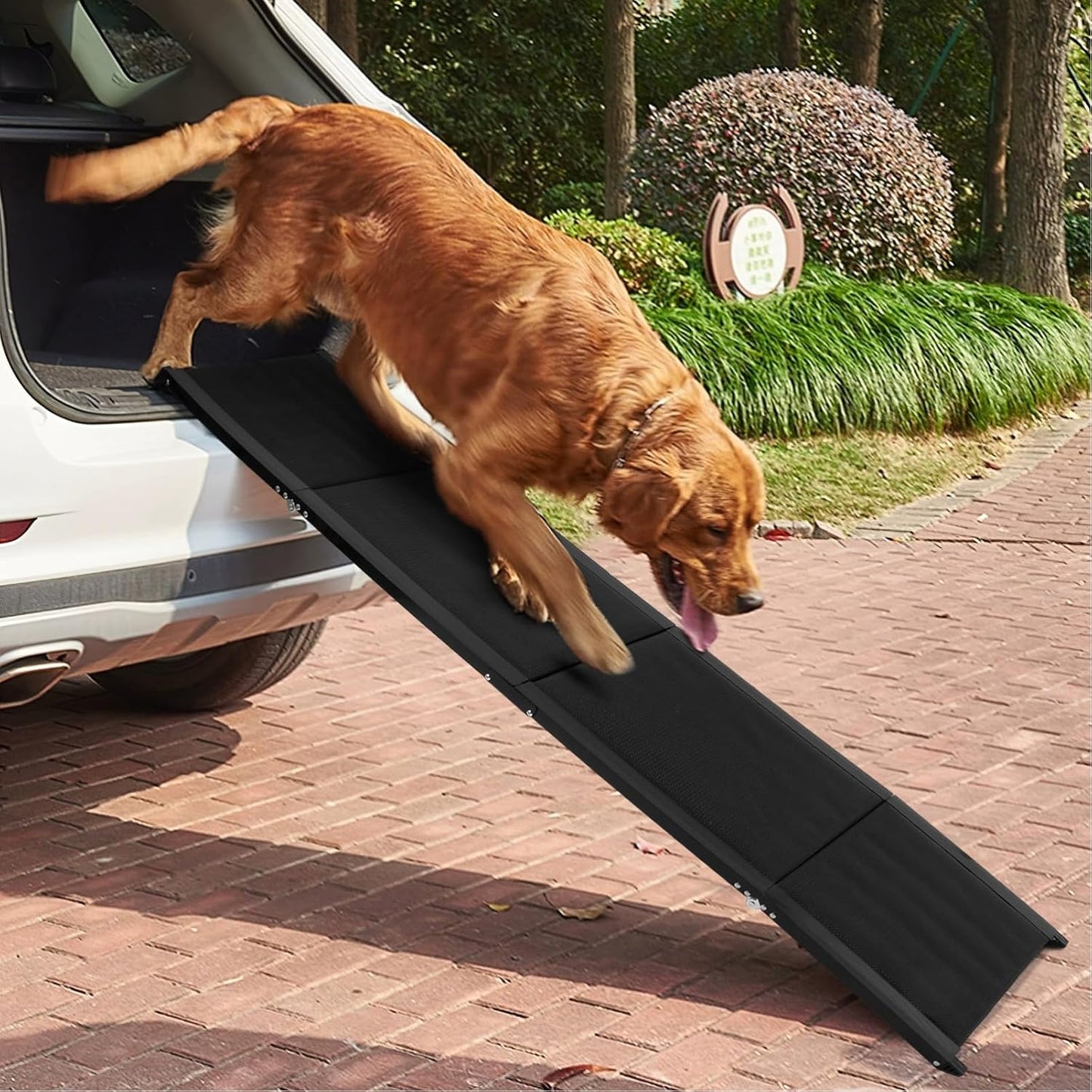 PRETYZOOM Dog Car Ramp 71 Inch Folding Portable Pet Ladder with Wide Non-Slip Steps for Large Dogs Supports up to 300 Lbs Safe Vehicle Access for Cars Suvs Trucks