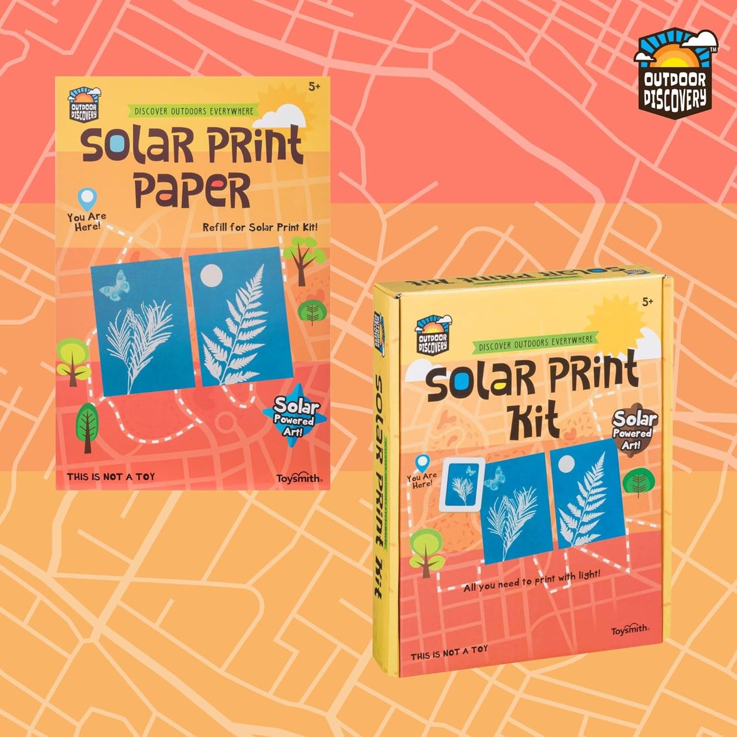 Toysmith Outdoor Discovery Solar Print Paper Kit Bundle – Sun Printing Set for Kids – Includes 36 Sheets Sun Print Paper, Stencils, & Frames – Creative Arts & Crafts Gift for Boys & Girls Ages 5+