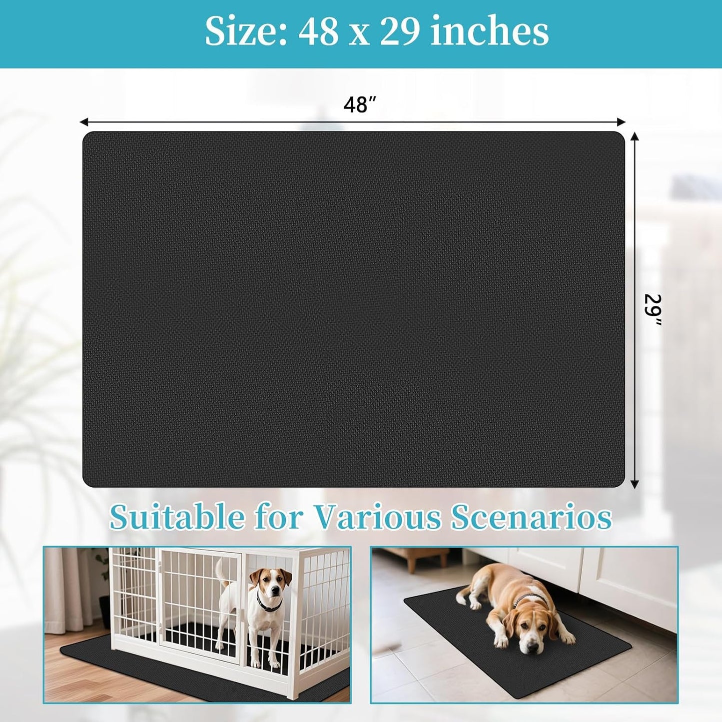 Dog Crate Mat Liner，Washable Pee Pads , Absorbs Urine - Waterproof Under Mat Floor Protector Reusable -Dog Crate Pad Ideal for Floor Protector (29" x 48", Count, 1)