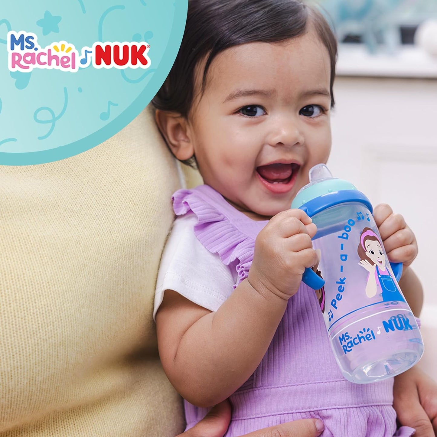 NUK Learner Cup, Ms. Rachel, 10 oz, 8+ Months, 2 pack – Soft Spout, Easy-Grip Handles, BPA Free, Spill Proof Transition Sippy Cup