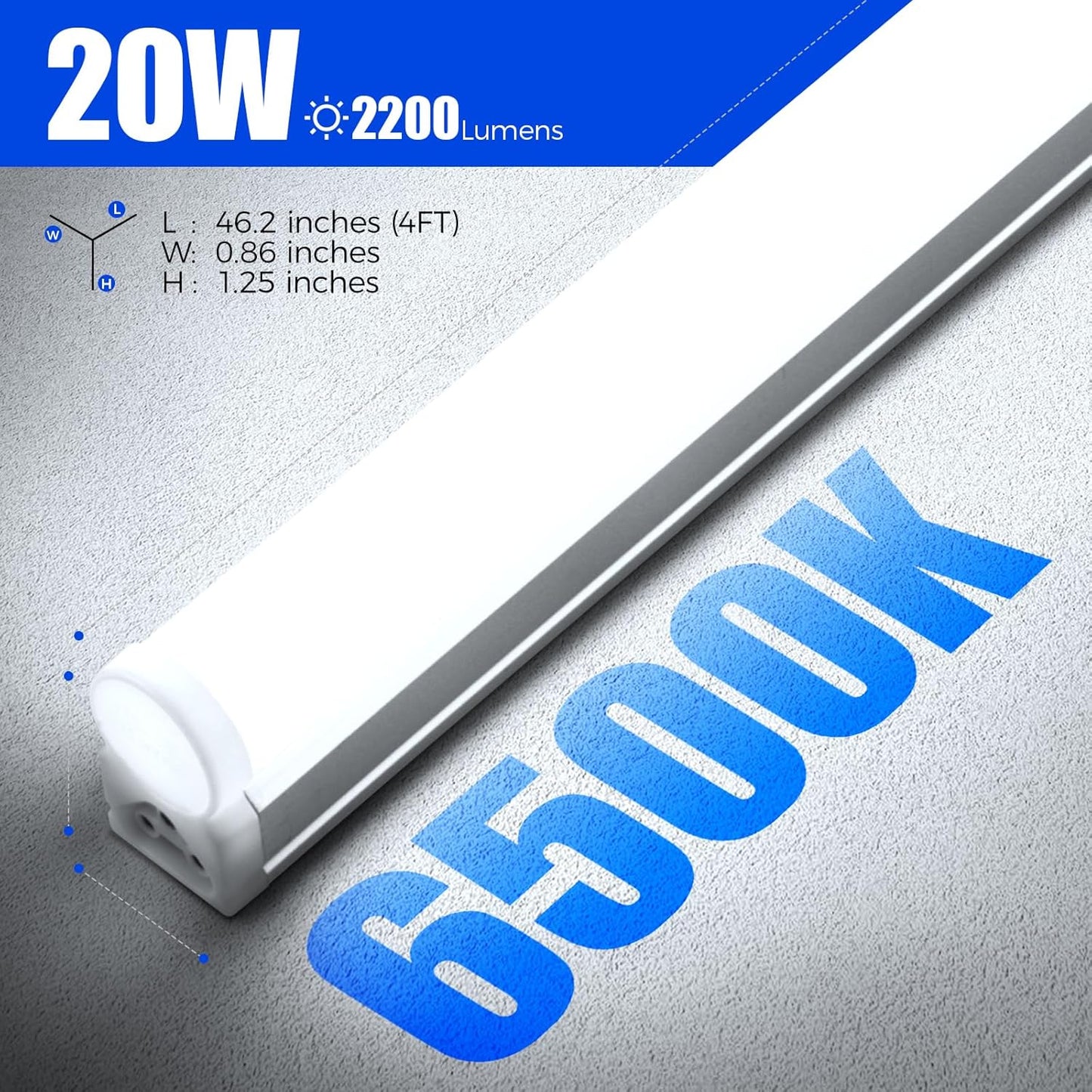 Barrina LED T5 Integrated Single Fixture, 4FT, 2200lm, 6500K (Super Bright White), 20W, Utility Shop Light, Ceiling and Under Cabinet Light, ETL Listed, Corded Electric with ON/Off Switch, 8 Pack