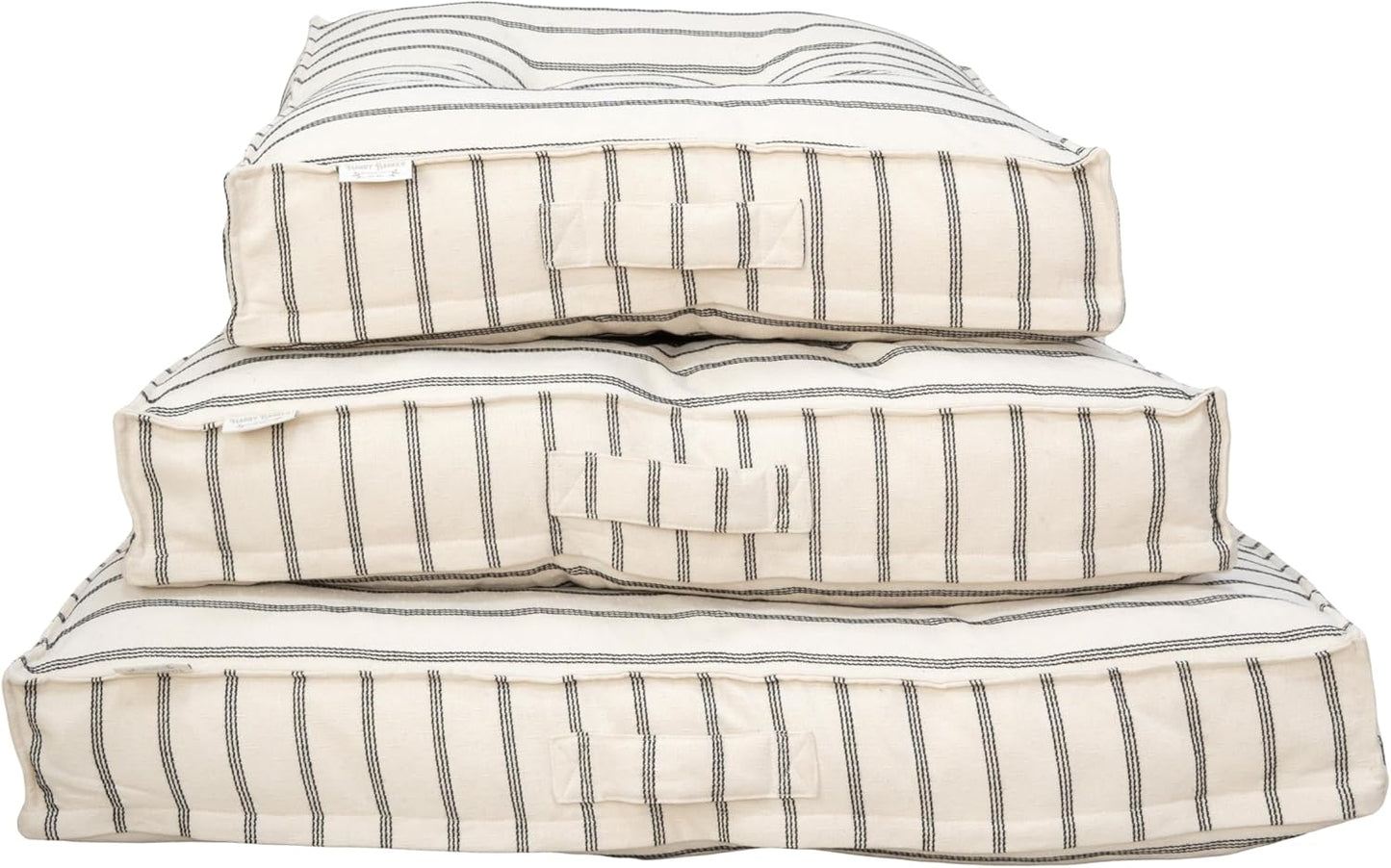 Harry Barker Striped Pillow Dog Bed, Luxury Washable Pet Bed with Recycled Fill, Soft Square Cushion Bed for Medium Dogs & Cats, Cream & Black