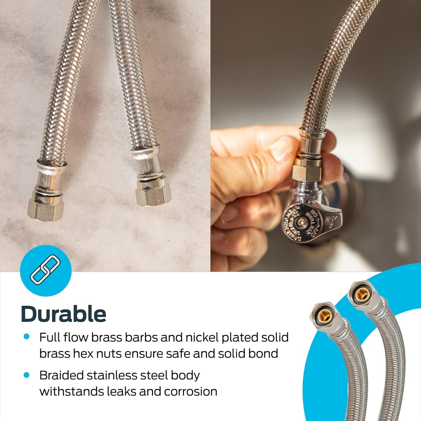 Eastman 24 Inch Flexible Faucet Connector Supply Line, 3/8 Inch x 3/8 Inch Compression Connection, Stainless Steel Braided Hose, 48076