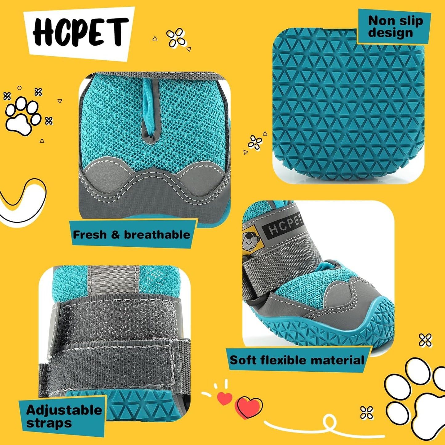 Hcpet Dog Shoes for Dogs, Dog Booties for Dogs, Anti-Slip Dog Boots & Paw Protectors for Hot Pavement Winter Snow Hiking with Reflective Straps Blue Size 6, 4PCS
