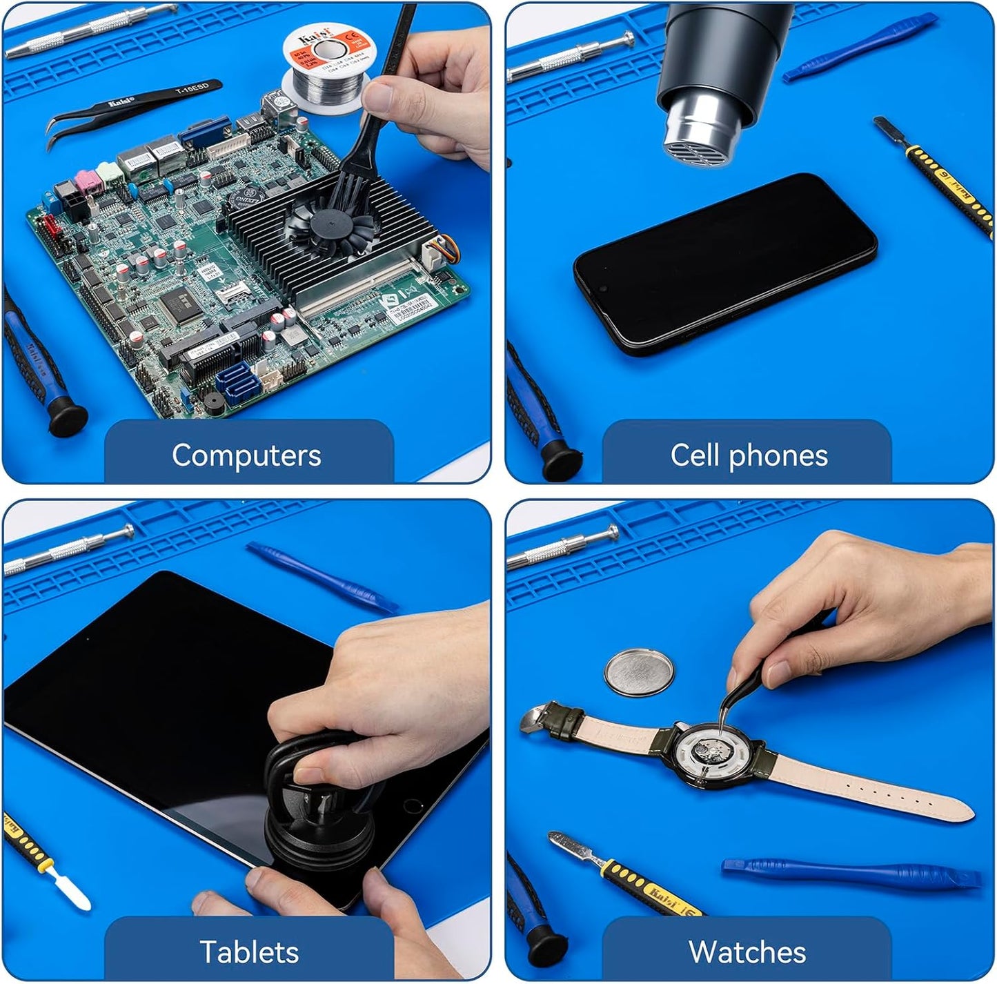 Kaisi Extra Large Soldering Mat, Oversized 932°F Heat Resistant Silicone Solder Mat, Large Repair Workbench Pad for Electronics Phone Watch Laptop Repair, BGA Soldering Iron (Blue,27.6''x15.7'')
