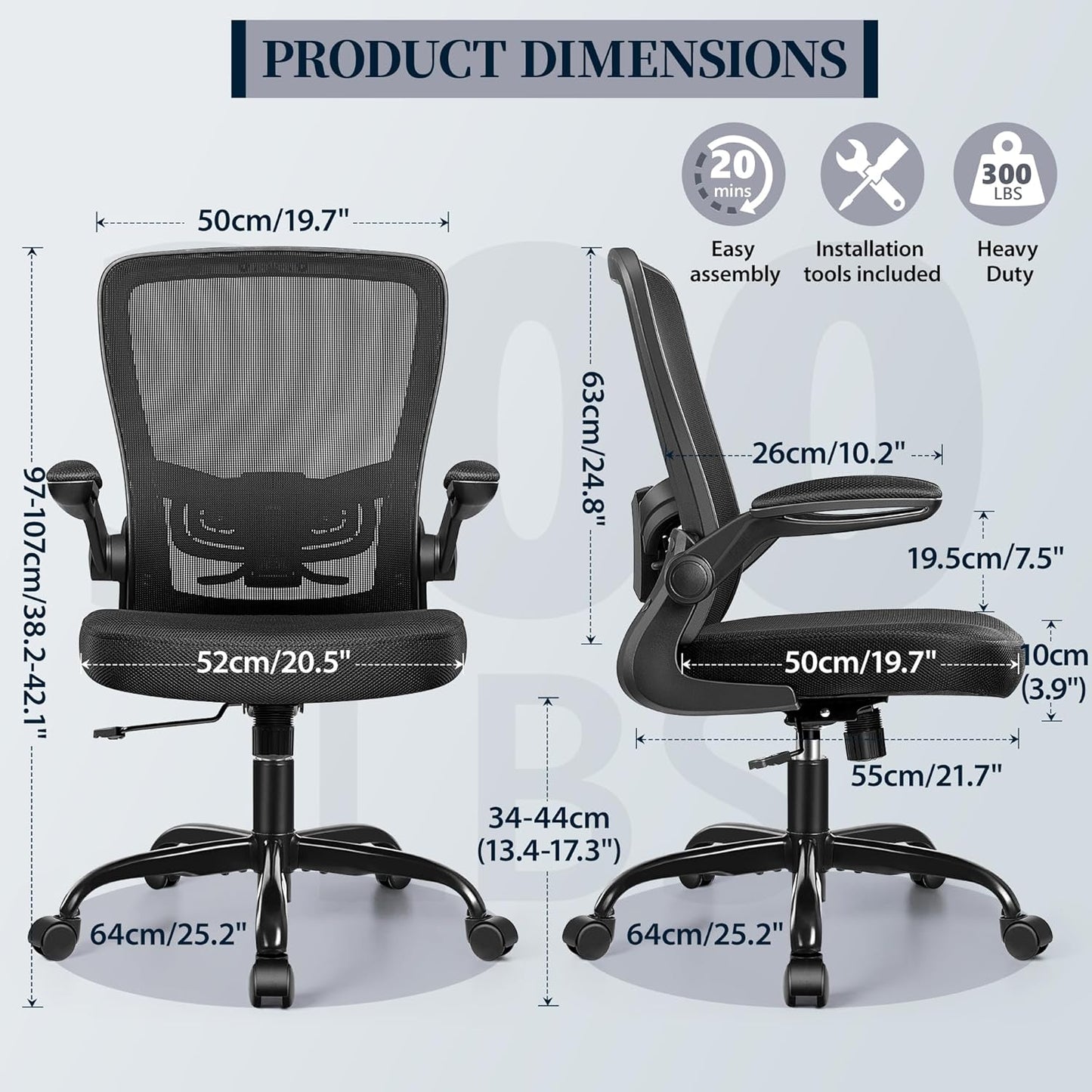 FelixKing Office Chair - Ergonomic Desk Chair with Adjustable Height, 360° Swivel, Flip-up Armrests, Flexible Tilt, Comfy Breathable Cushion and Fabric, Lumbar Support, for Home Conference Room Office