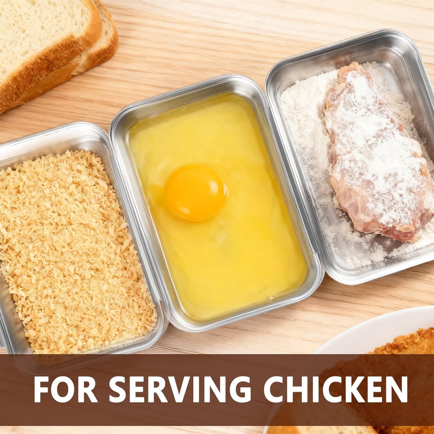 3 Pcs Breading Trays Set, Large Breading Pans, Stainless Steel Breading Set for Marinating Meat, Chicken, Fish, Food Prep Trays, Coating Trays Can Be Used to Baking Cake, Oven Safe