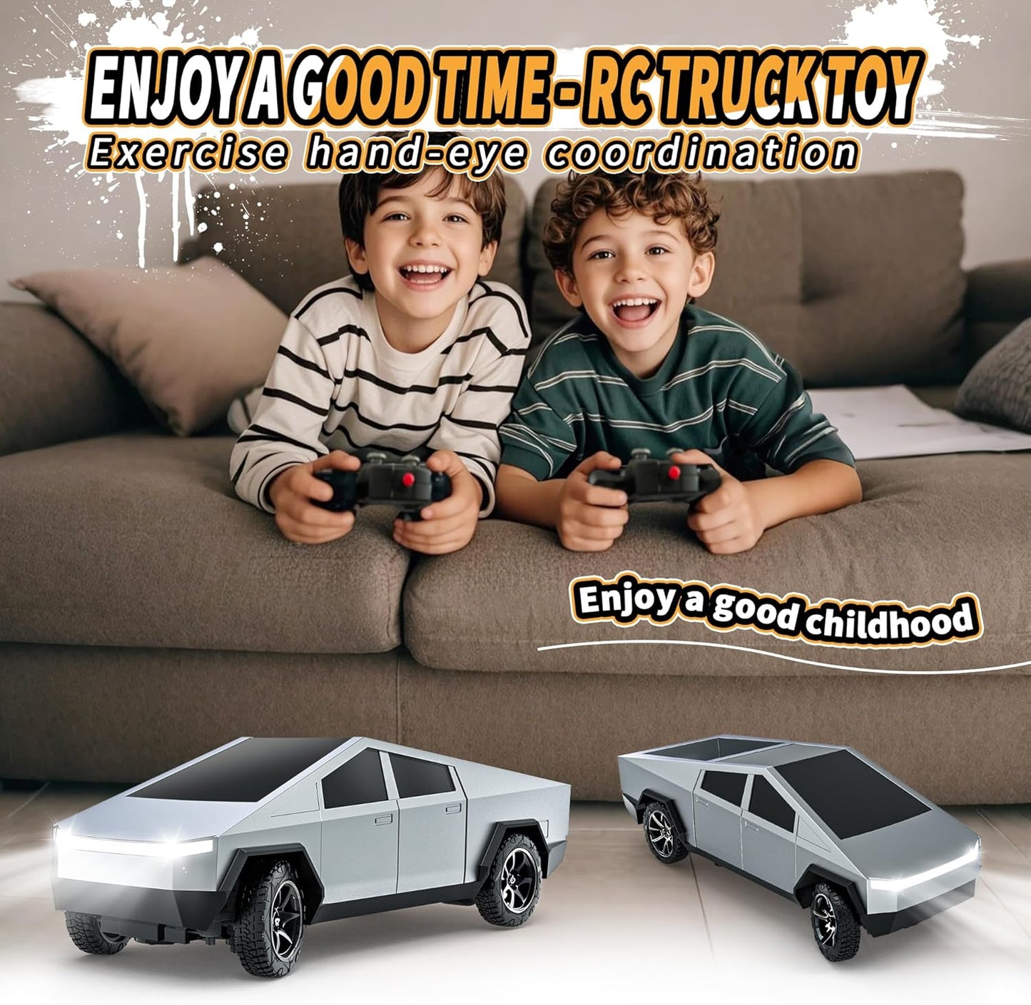 RC Car Toys，All Terrain 2.4GHz RC Truck for Boys Aged 3-8, 8-12, Electric Vehicle Truck Toys for Kids, Birthday Gifts for Kids, Boys and Girls (Silver)