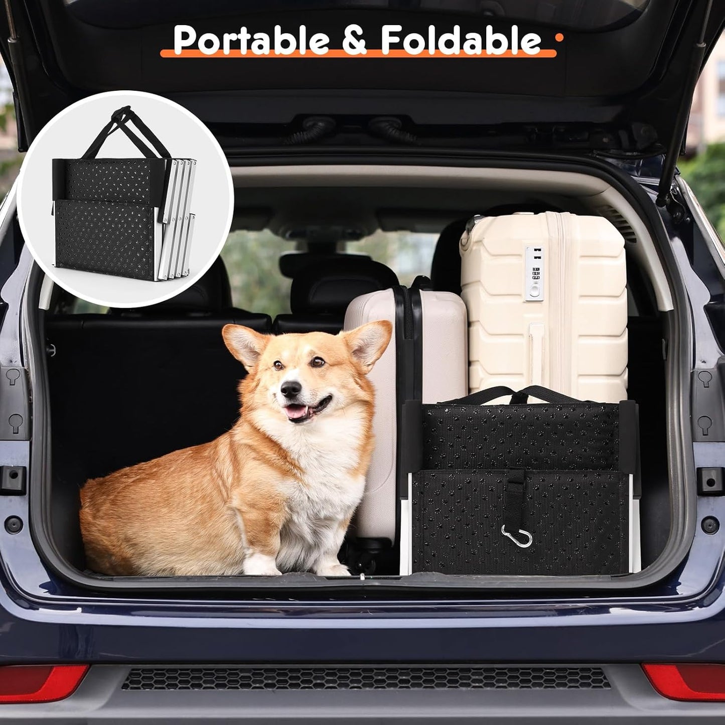 Car Ramp for Dogs – Adjustable Foldable Dog Ramp for Cars, Trucks & SUVs | Non-Slip Rug Surface, Supports Small/Large Dogs Up to 250 lbs | 5-Step