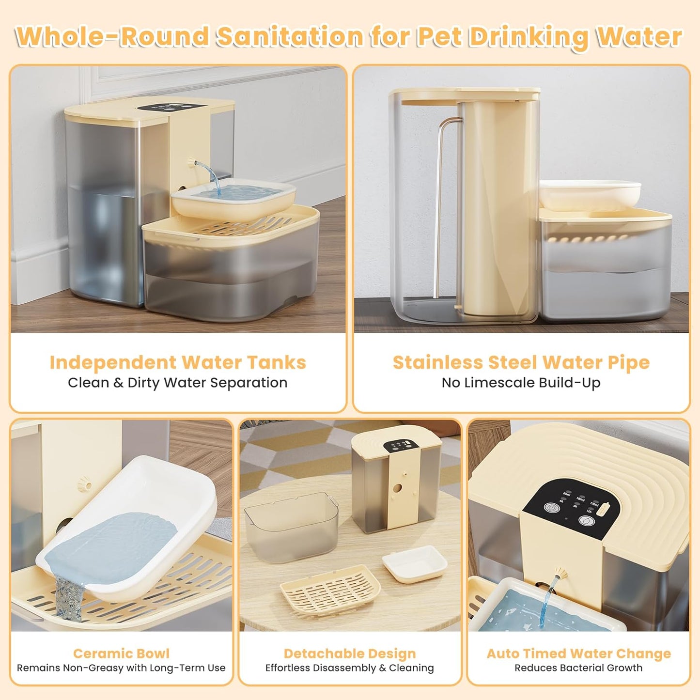 Cat Water Fountain, Filterless Automatic Cat Water Dispenser with Optional Heating, 4.5L Large Capacity, Remote Control, Timed Water Change, Quiet Pet Water Fountain with Visible Water Level for Cats