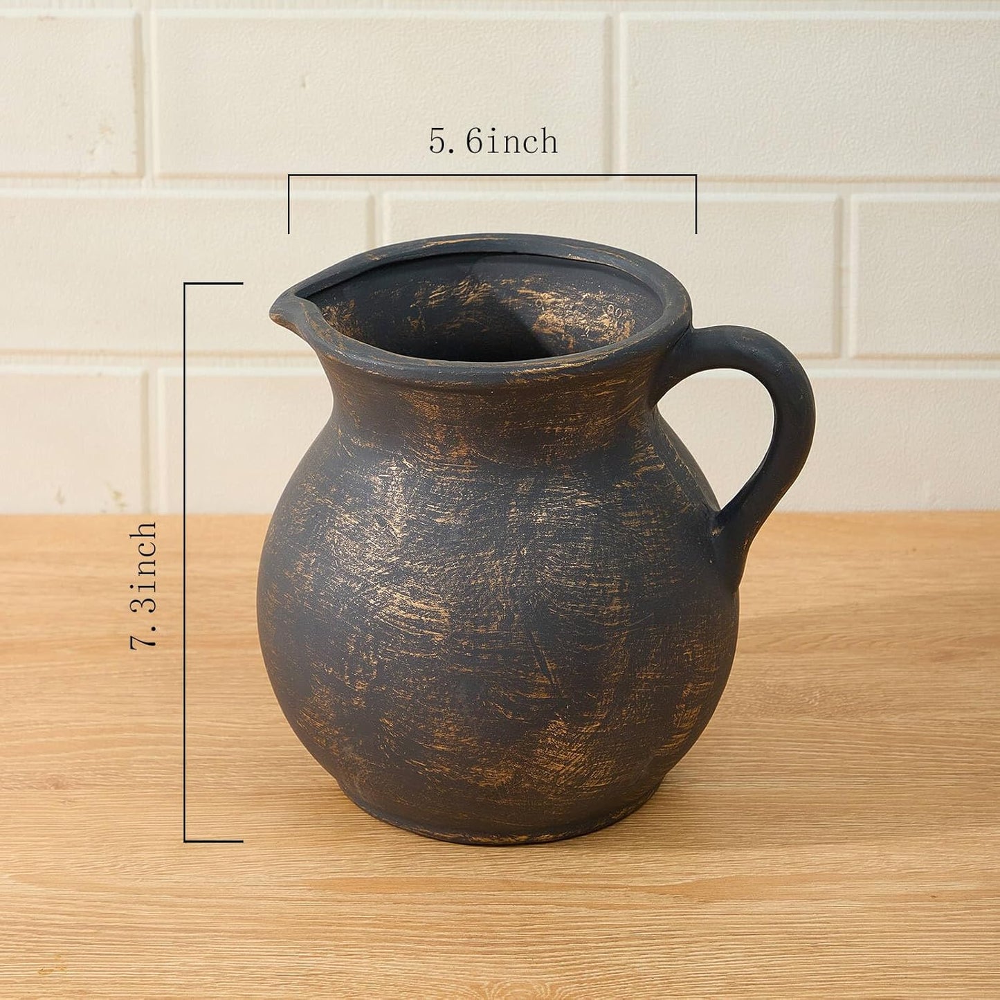 MIYUKI Rustic Kitchen Utensil Holder - 7.6 Inch Ceramic Utensil Crock for Countertop, Vintage Kitchen Counter Decor