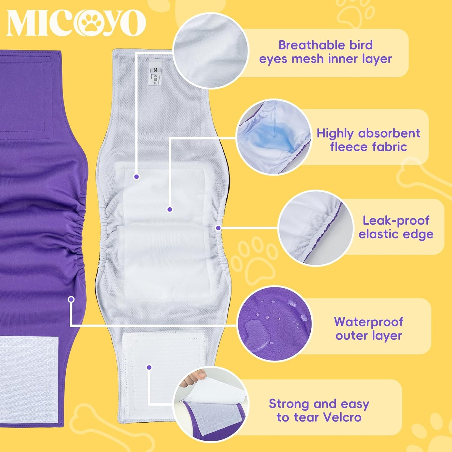MICOOYO Male Dog Belly Bands Washable, Reusable Dog Diapers Male, Doggy Diapers for Puppy Training, Incontinence, Marking, S, Pack of 3