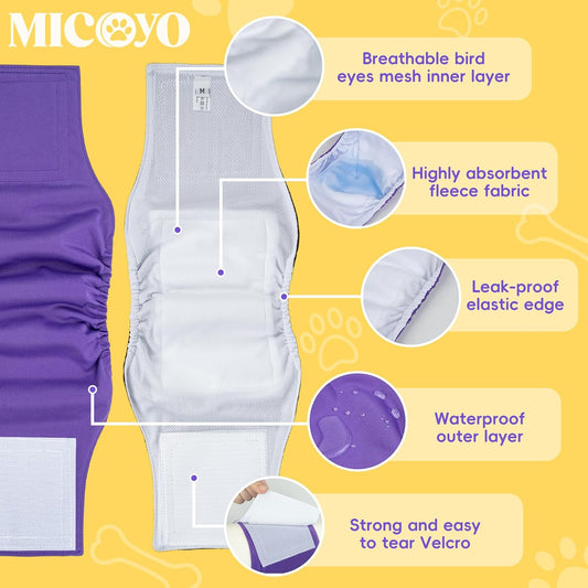 MICOOYO Male Dog Belly Bands Washable, Reusable Dog Diapers Male, Doggy Diapers for Puppy Training, Incontinence, Marking, S, Pack of 3