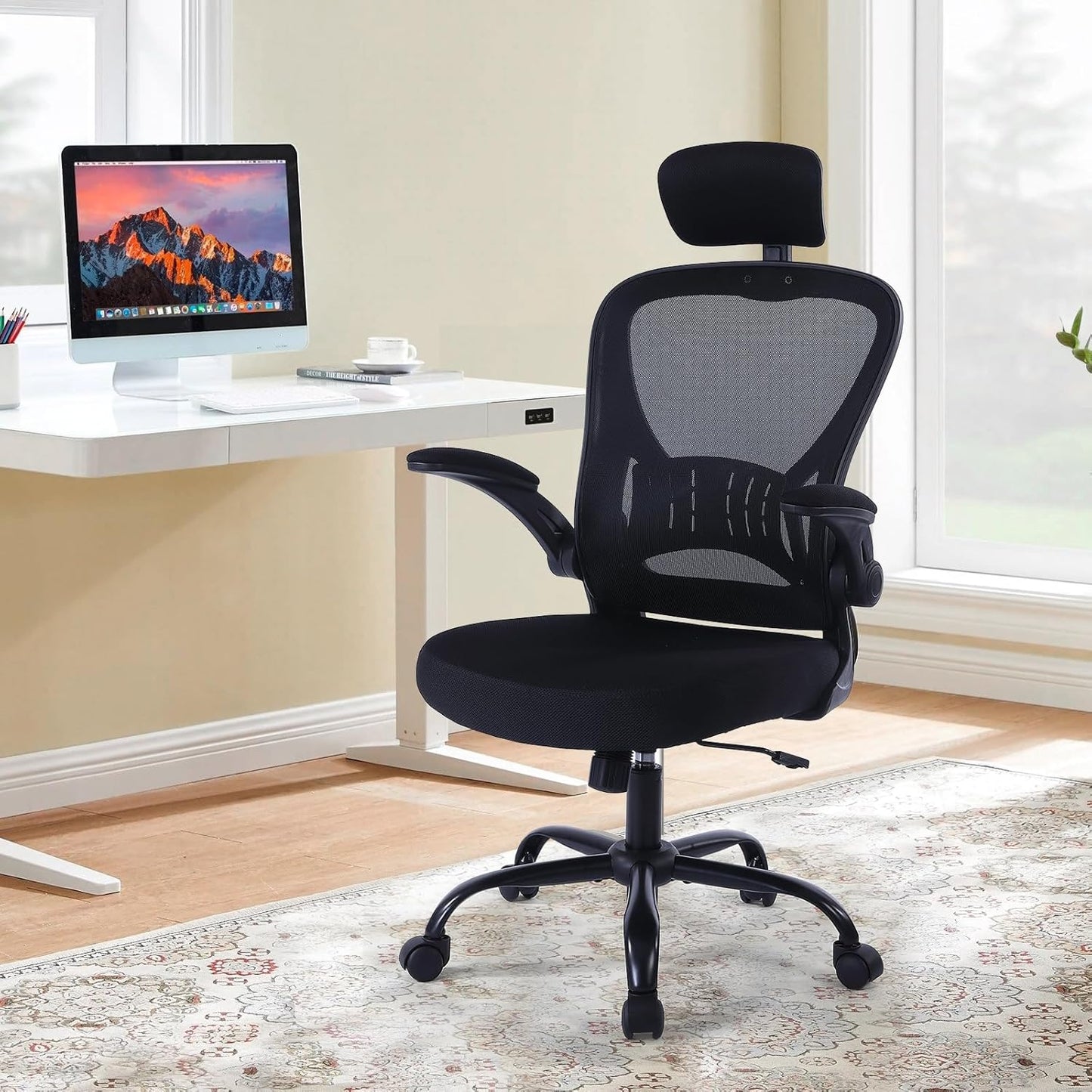 ralex-chair Ergonomic Office Chair with Adjustable Headrest & Lumbar Support, Computer Desk Chair with Flip-Up Armrests, Comfortable for Home, Office, Conference Room