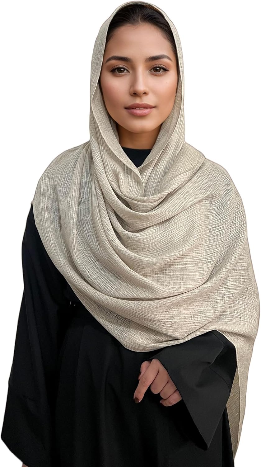 Lightweight Cotton Linen Feel Scarf Shawl Wrap Hijab for Women, Travel Fall Winter Gift