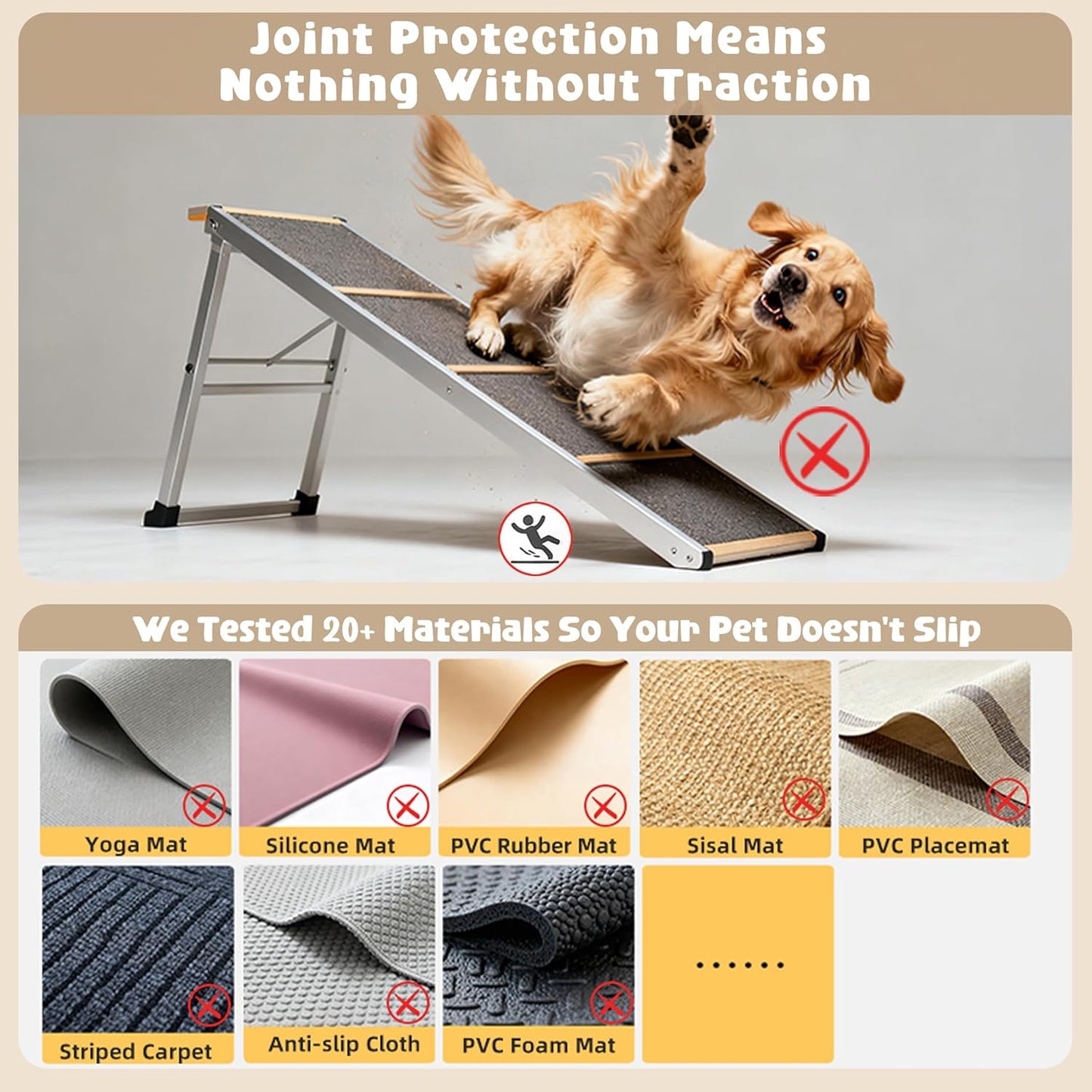 Dog Stairs for Couch 15.6" H, 23.6" W Saddle Leather Accent Chair Dog Ramp with Anti‑Slip Silicone Mat, 25° Angle 2 in 1 Transformable Wooden Pet Steps for living room for Small to Large Dogs(Natural)