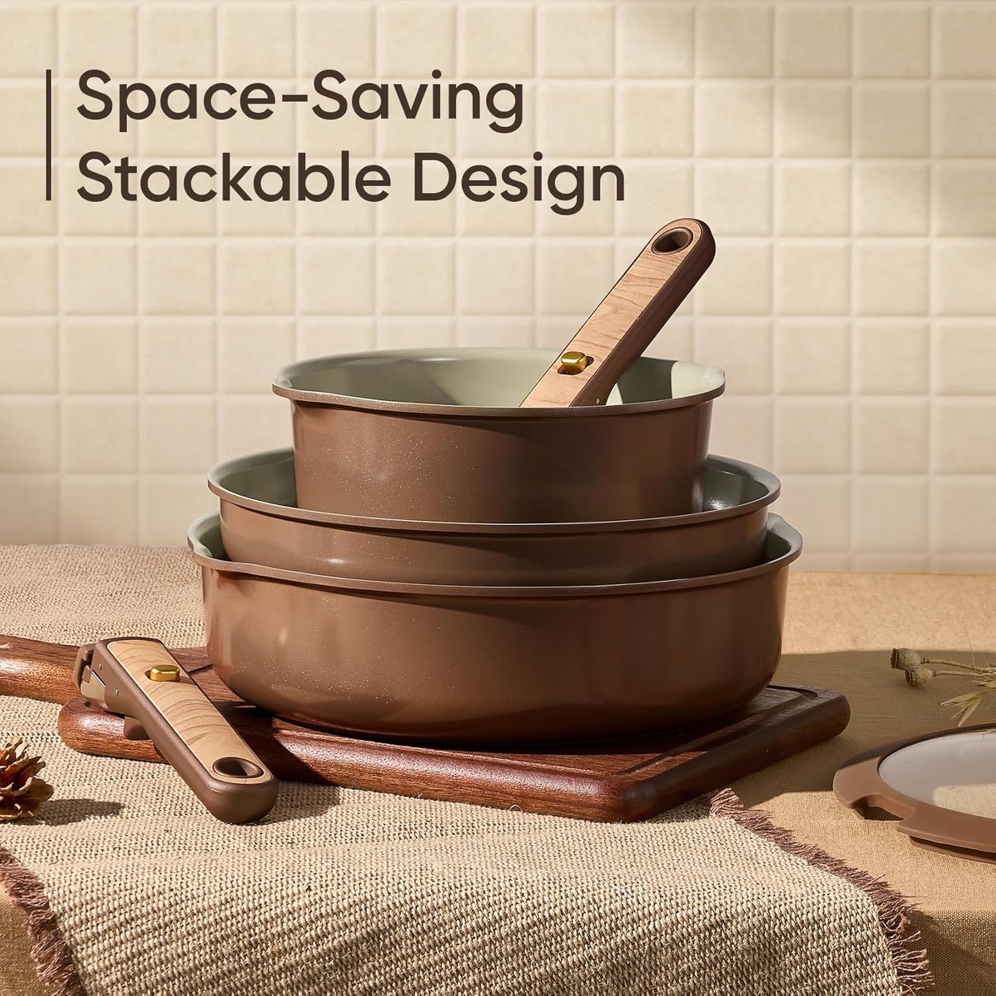 CAROTE 19PCS Ceramic Nonstick Cookware Set, Pots and Pans Set with Detachable Handle, PFAS-Free Non-Toxic, Induction & Oven Safe, Stackable Space-Saving, Pistachio Green