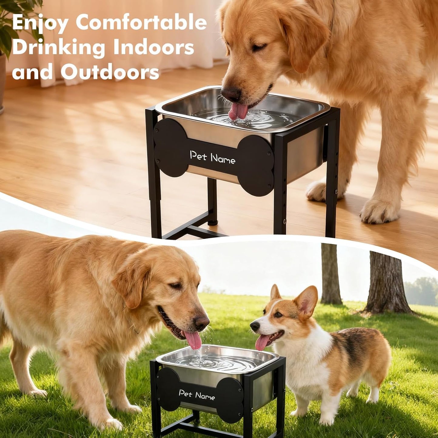 Elevated Dog Bowl, 2.4 Gallon Adjustable Stainless Steel Water Bowl for Large Breed, Dog Water Feeder, Pet Feeder with Full Metal Stand for Relief Joint Pressure, Easy Clean, Indoor Outdoor Use