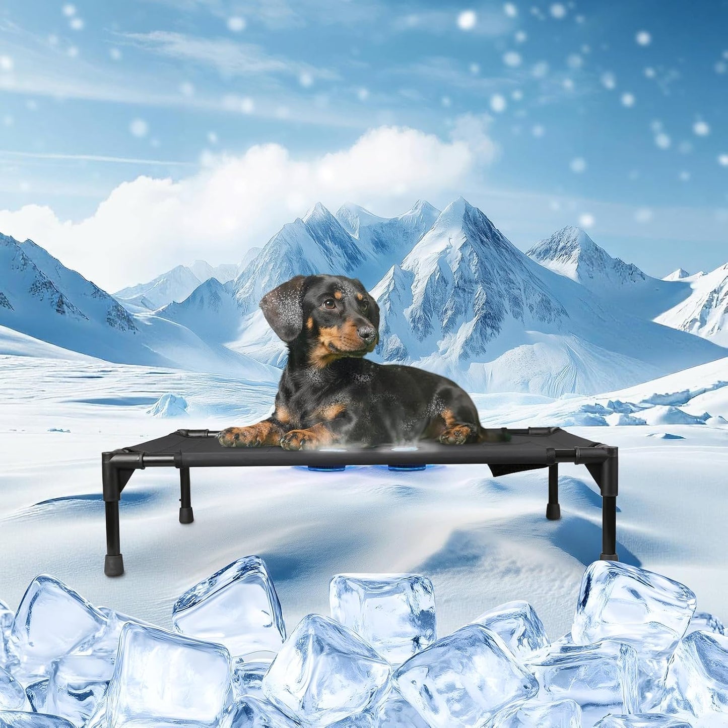 Cooling Elevated Dog Bed with 4 Cooling Modules PVC Cover, Anti-Slip Base & Stainless Steel Frame for Dogs, Cats, and Kids - Indoor & Outdoor Use