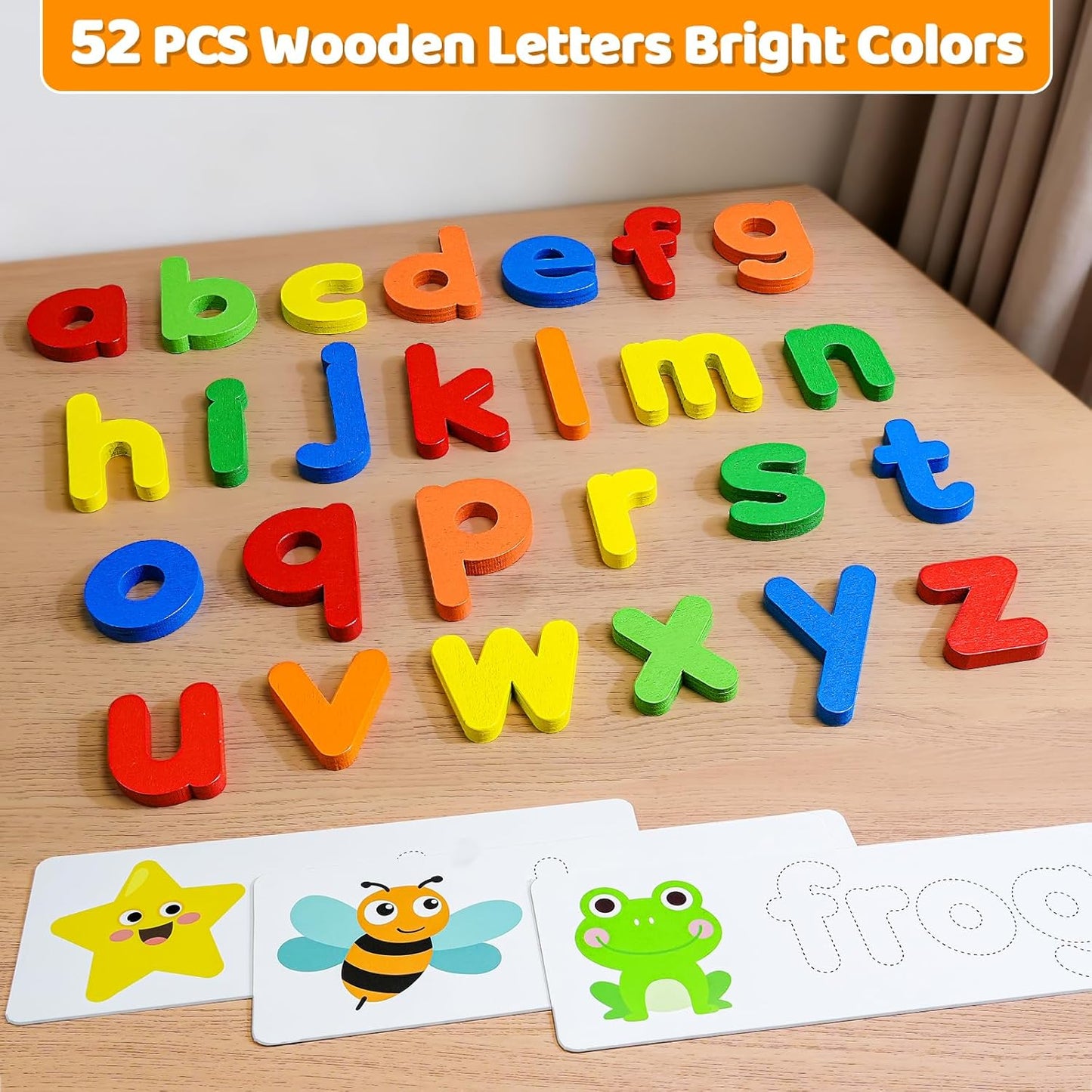 BEESTECH Alphabet ABC Learning Educational Toys for 3 4 5 Years Old Boys Girls, Wooden Puzzle Flash Cards Preschool Activity Letter Matching Games for Kids Toddlers