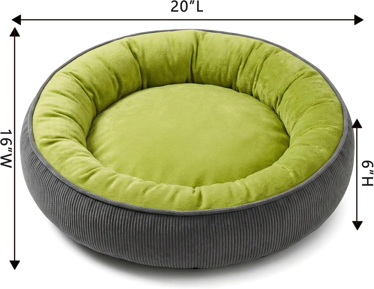 Calming Dog Bed for Small Dogs 16"x20" - Washable Donut Pet Bed with Anti-Slip Bottom, Soft Puppy Bed for Indoor Kittens and Cats with Removable Cover (Lime Green)