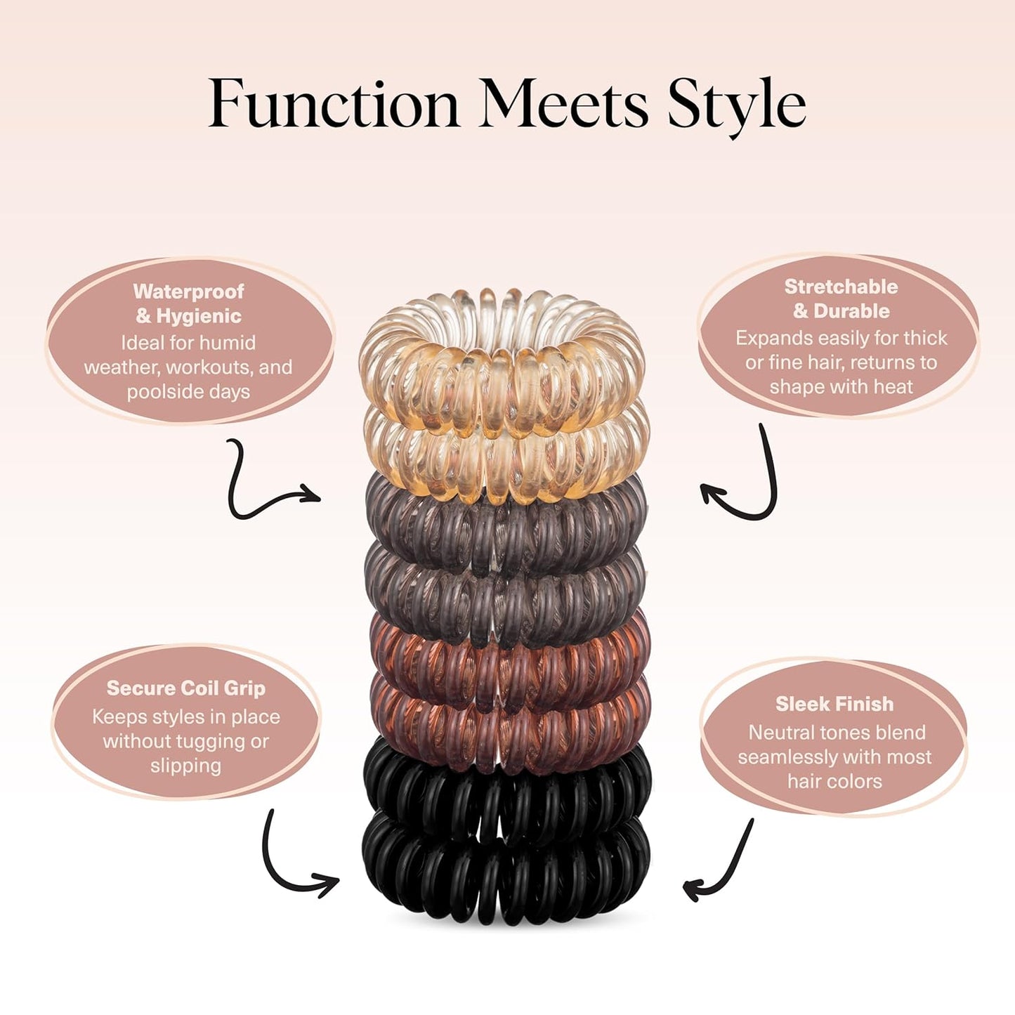 Kitsch Spiral Hair Ties for Women – Coiled Plastic Hair Ties No Damage, Ponytail Holders for Thick and Thin Hair – Creaseless and Dent-Free, Phone Cord Style | Ideal Gifts for Women - Brunette, 8 Pcs