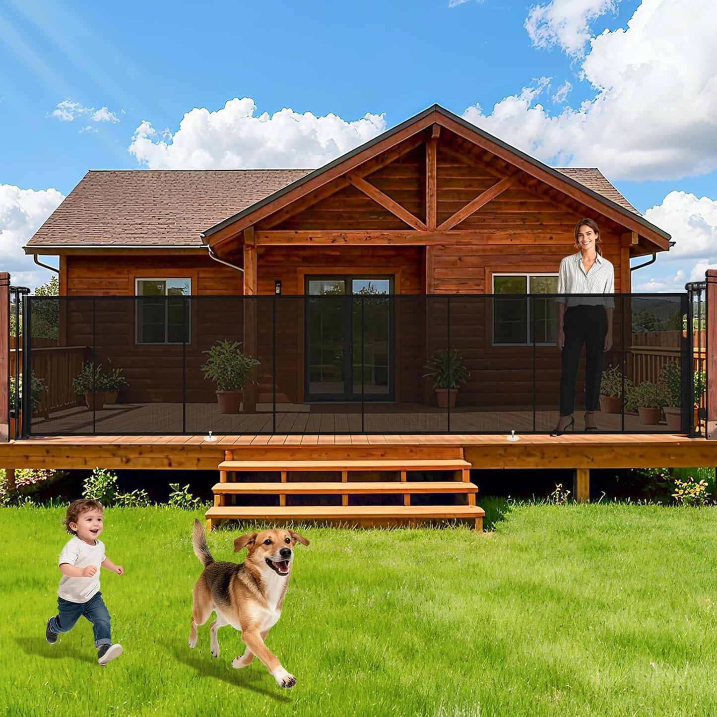 236" Retractable Baby Gate Extra Wide, 41" Tall Retractable Dog Gate for Stairs, Doorways, Decks, Mesh Gate Long Child Gate Pet Gate for Indoor, Outdoor, with Reinforced Mesh Rods, Dual Locks