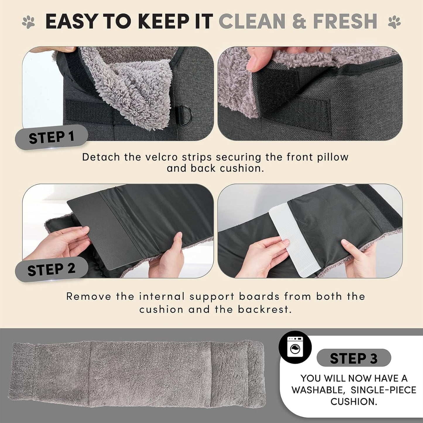BurgeonNest Center Console Small Dog Car Seat - Portable Pet Cat Puppy Booster Armrest Carseat Up to 11lbs, Anti-Collapse Comfort Car Travel with Washable Fluffy Cushion and Pillow, Grey