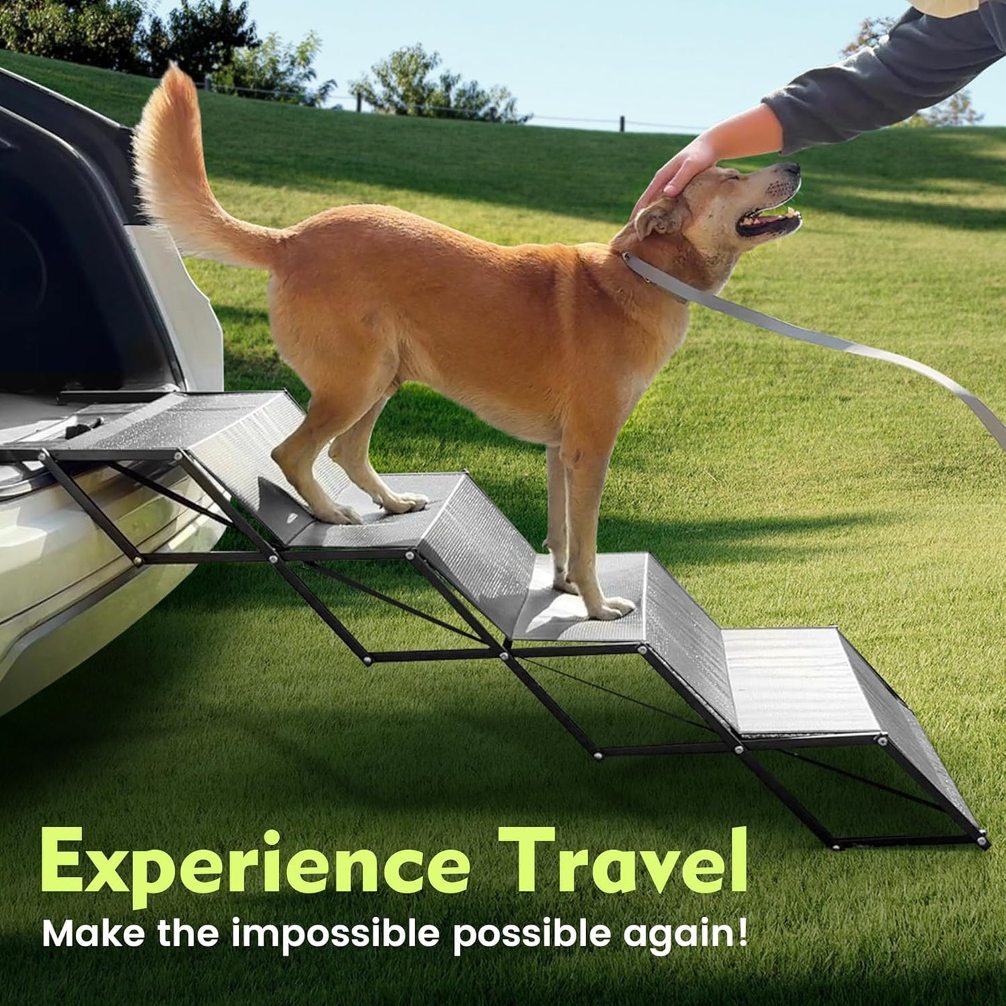 Dog ramp, 5-Step Dog ramps for Large Dogs with Non-Slip Surface, Portable Aluminum Dog Steps Supports up to 250 lbs,17.3" Wide Foldable Dog ramp for car, SUV, and Truck