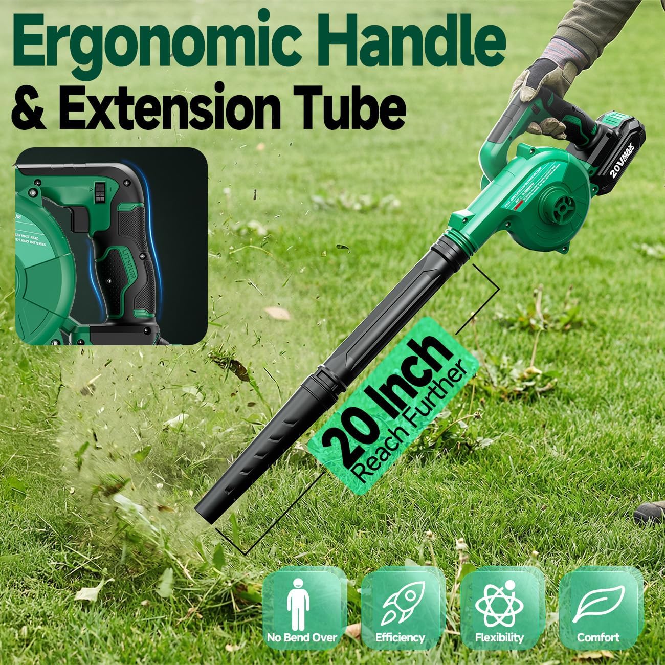K I M O. Cordless Leaf Blower Vacuum Combo 4 in 1, 3 Nozzles &3 Modes for Inflation & Deflation, Extended Tube & Variable Speed, 20000RPM 150MPH, 2x2000mAh Battery Powered Leaf Blowers for Lawn Care