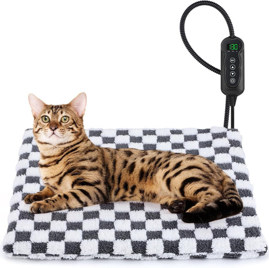 MIXJOY Heated Cat Bed, 11 Adjustable Temperature Cat Heating Pad Indoor with Timer, Pet Heating Pads for Cats Dogs, Electric Dog Heating Pad with Washable Cover, Heated Pet bed-18''x16'', Small