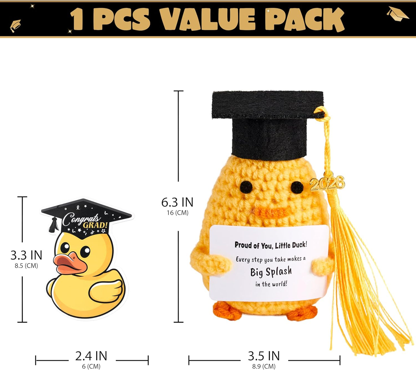 JOYIN 2026 Graduation Inspirational Support Plush Duck, Handmade Crochet Graduation Gifts for Her Him, High School College Classmates, Toddler Graduation Gifts