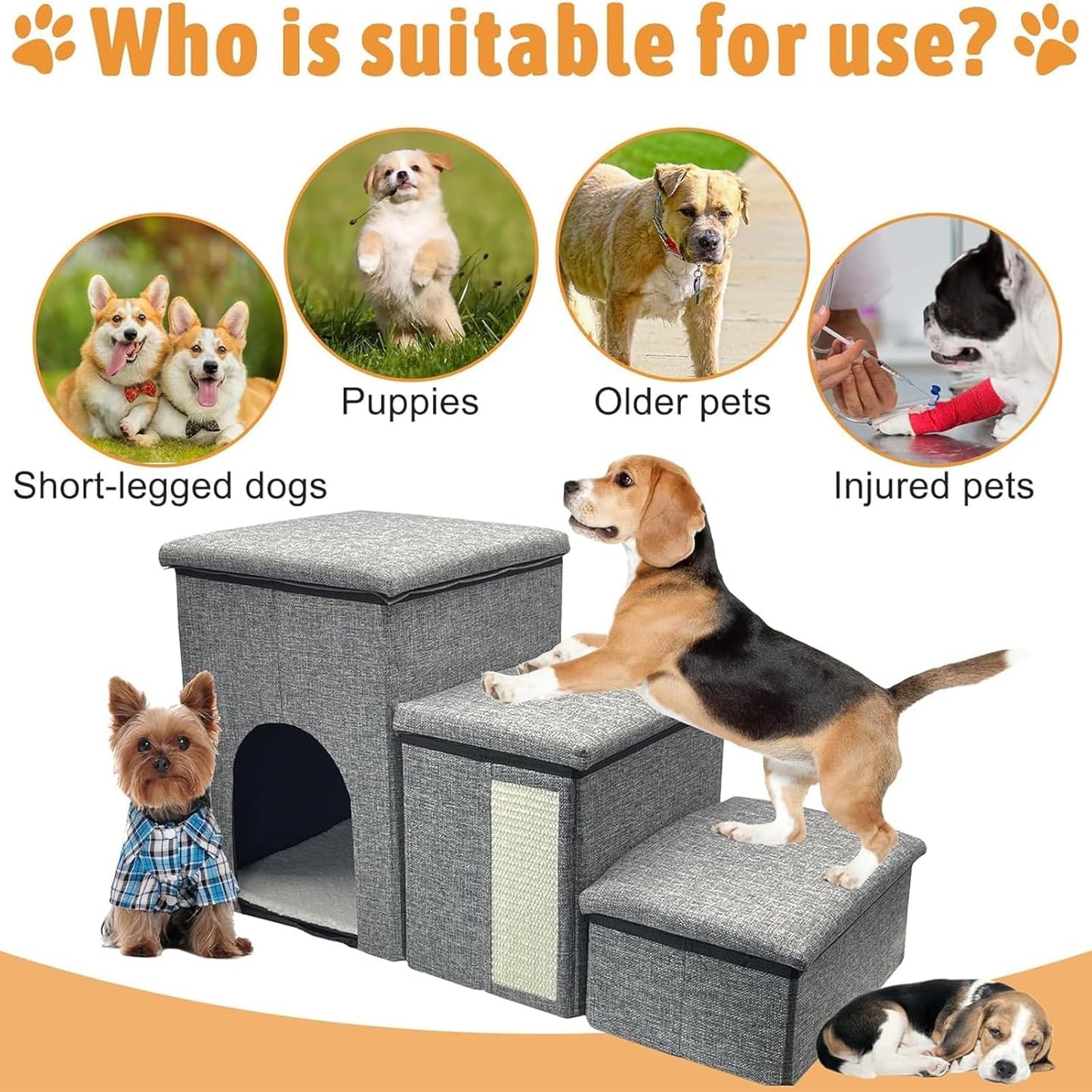 Pet Stair 3 Levels Step Climbing Stair Stairway Intelligence Training Stairway Dog Ramps for Small Breeds Space Saving Foldable Dog Step for Travel