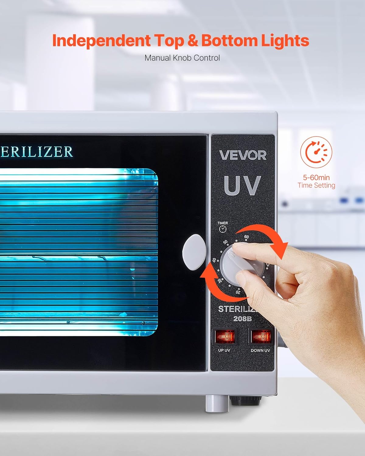 VEVOR Nail Tool Cleaning Machine, 12L Large Capacity, Knob Control, Tool Cabinet Cleaner Box with Timer Setting, Tempered Glass Door, 185nm Wavelength, for Labs, Home, Nail Salons, Beauty Salons
