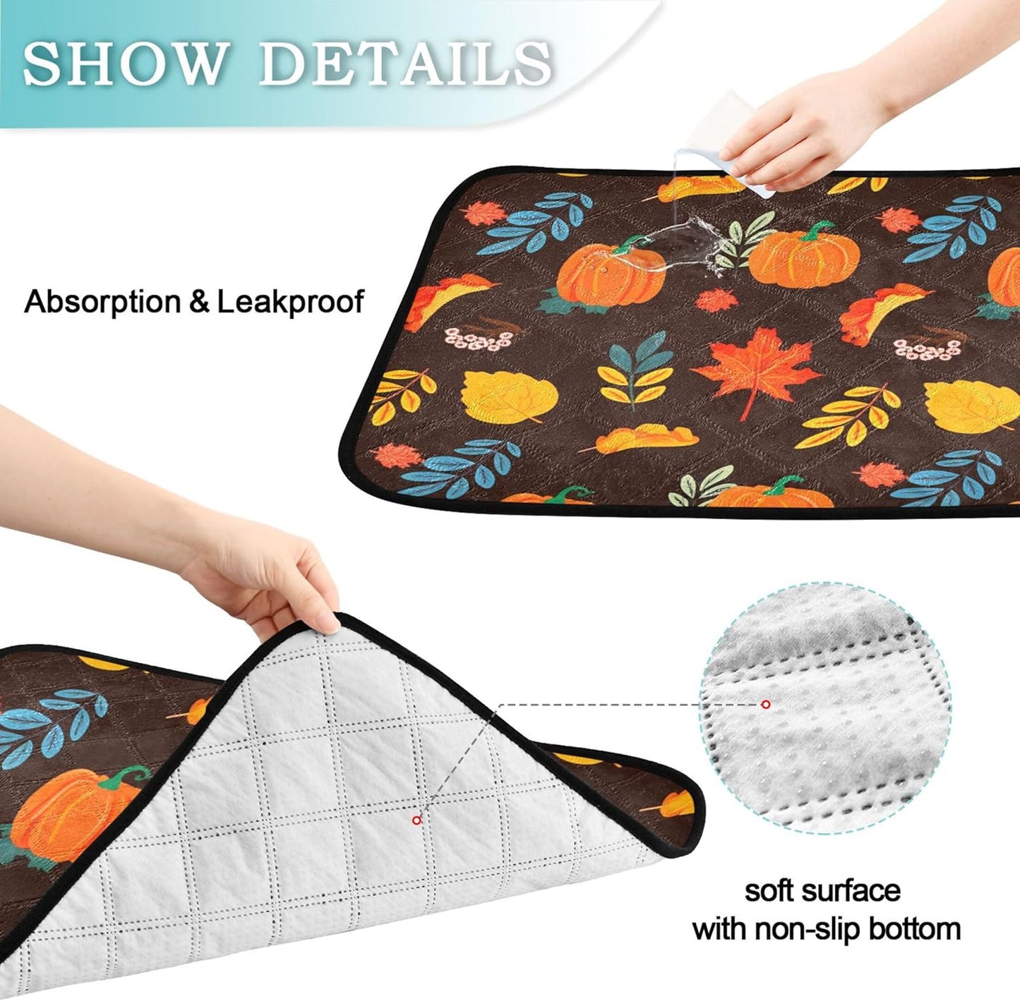 Burbuja Fall Pumpkin Washable Pee Pad for Dogs, Absorbent Leakproof Puppy Training Pad Reusable & Waterproof & Non-Slip Whelping Pad for Playpen Crate Bed Sofa, 20x24 in