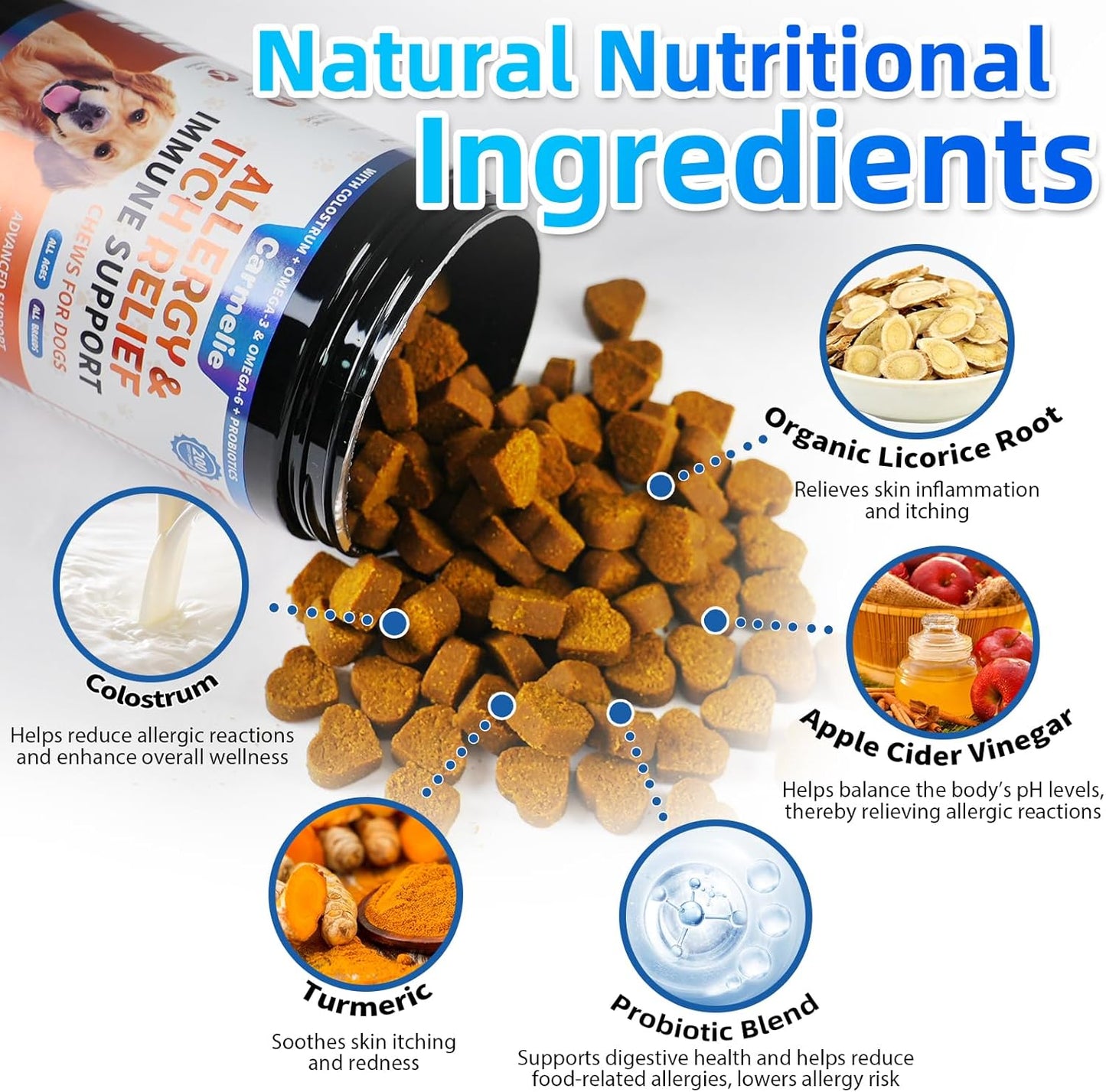 Dog & Cat Allergy Chews 200 Chews - Dog or Cat Itching Skin Relief Support - Omega 3 Probiotics- Itchy & Paw Licking Relief, Seasonal Allergies, Skin & Coat Immunity Supplement - Chicken Flavor