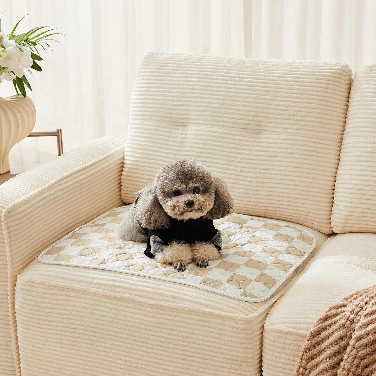 Ralxion 2 Pack Beige Checkered Washable Pee Pads for Dogs, Checkered Reusable Dog Pee Pads, for Puppy Playpen, Crate, Whelping Box, Potty Training, Cute Aesthetic Absorbency, Leak-Proof Non-Slip