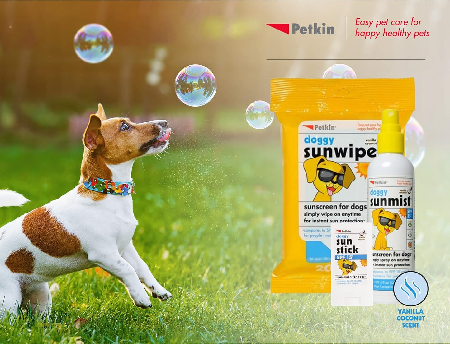 Petkin Dog Sunscreen Sunmist– Sunscreen for Dogs and Puppies, SPF 15 – Simply Spray on Anytime for Instant Sun Protection – Vanilla Coconut Scent, 4 oz Bottle – Ideal for Home or Travel