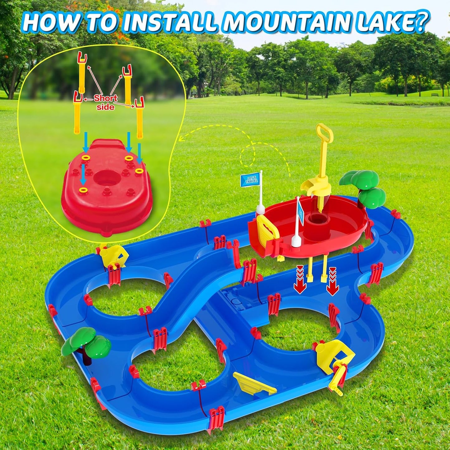 Double-Tier Kids Water Table Toys, 100PCS Water Park Playset with Pump, DIY Toddler Waterways, Summer Outdoor Toys for Backyard,Lawn,Beach,Pool, Outside Activity Funs for Boys Girls 4-8 3-5