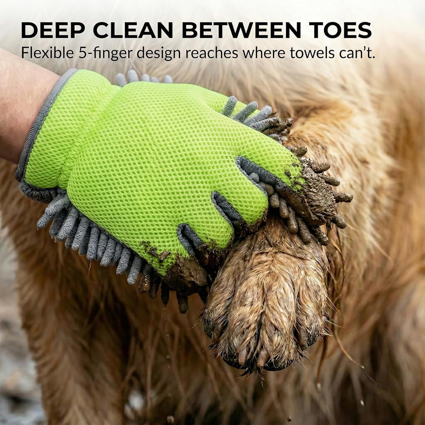 Dog Paw Cleaner & Drying Towel Mitts – Super Absorbent Chenille Microfiber Gloves for Muddy Paws, Bathing & Grooming, Soft Pet Foot Washer for Puppy & Large Dogs, Thick 2-Pack with Face Cloth