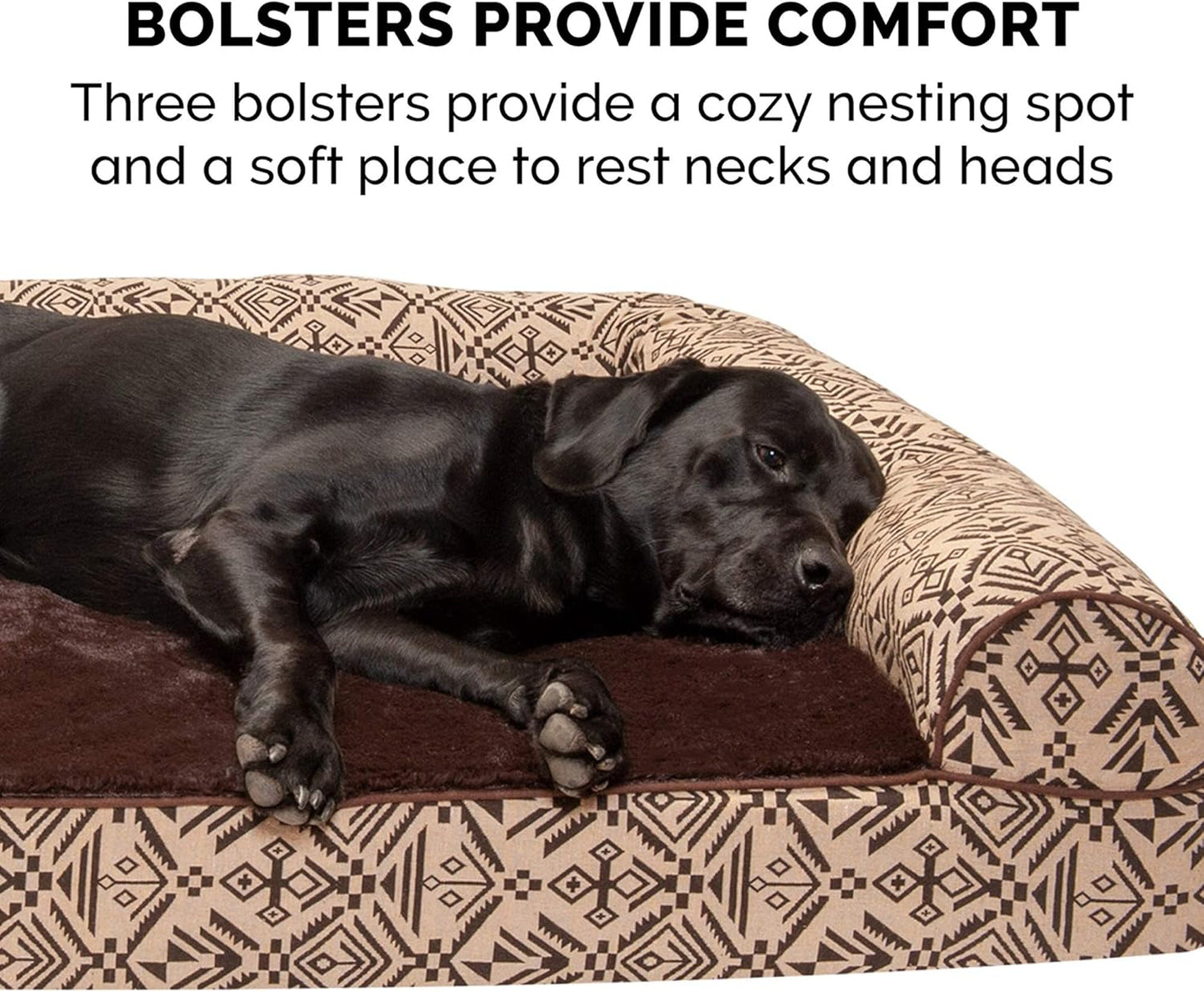 FurHaven Soft, Orthopedic Foam Sofa Dog Bed with Washable & Removable Cover - Plush/Woven - Desert Brown, Dogs Up to 35 lbs - Medium